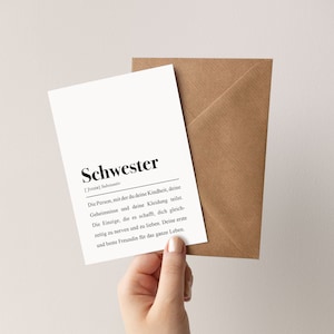 Schwester Karte mit Umschlag: Schwester Definition | Geburtstagskarte für erwachsene Schwester | Geschenk für die beste Schwester der Welt