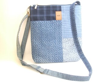 structured laptop style messenger bag satchel bag in pinwale corduroy and red denim Peacock Flower Ravenwood Bag