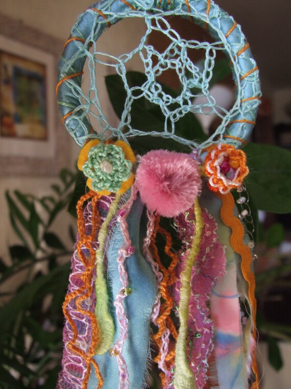 Multi color dream catcher 3 with pom poms for rear view Etsy