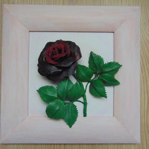 Rose rouge, peinture 3D en cuir rouge, fleurs roses, images florales, cadeau du 3e anniversaire, fleur en cuir, roses, art mural, art du cuir, cadeau floral
