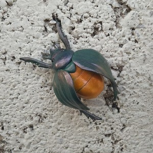 Beetle brooch Leather brooch Spring beetle Joke gifts Leather art Funny insect Orange beetle Natural history Fauna art Green joke brooch