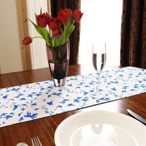 Table runner in linen with screen printed ivy design, washable with hemmed edge 215 x 32cm. Created and made by Curious Lions in the UK. image 1