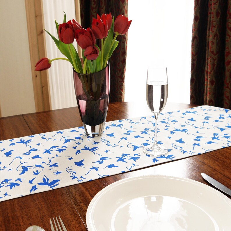 Table runner in linen with screen printed ivy design, washable with hemmed edge 215 x 32cm. Created and made by Curious Lions in the UK. image 1