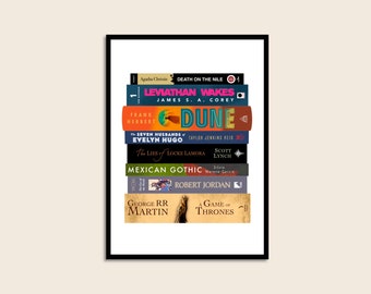 Bookish Tower Print / Digital Illustration / Custom / Book Stack / Book Illustration / Bookish Gift