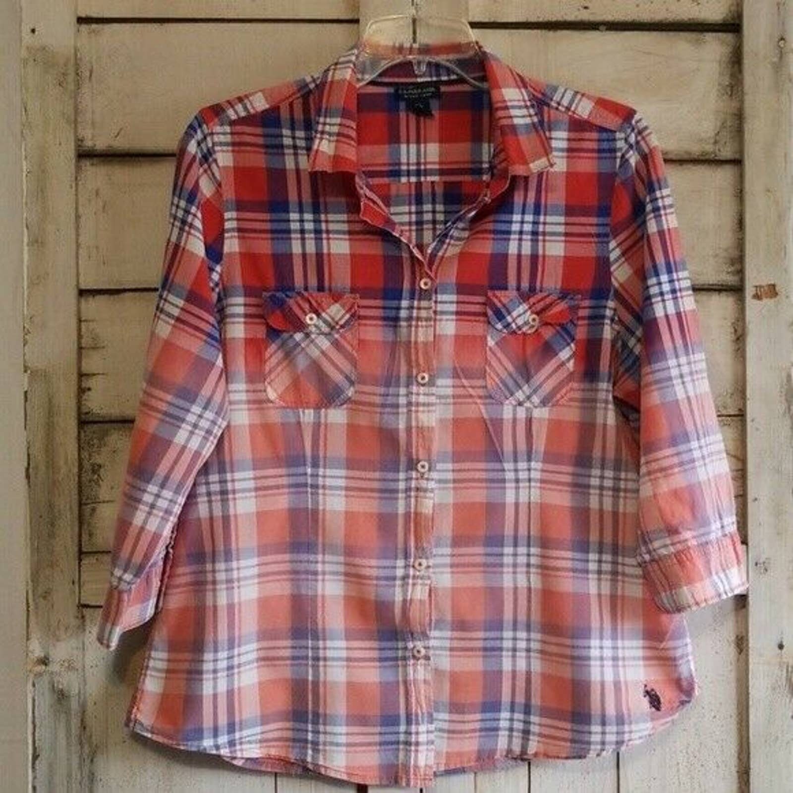 Custom Bleached U.S. Polo Red Blue Plaid Shirt XL | Etsy