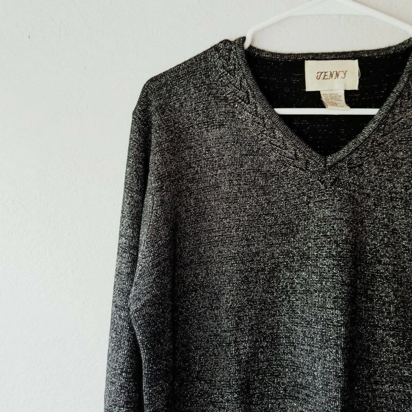 Retro Jenny Womens sweater Black w/Silver Metallic V-Neck Sz | Etsy