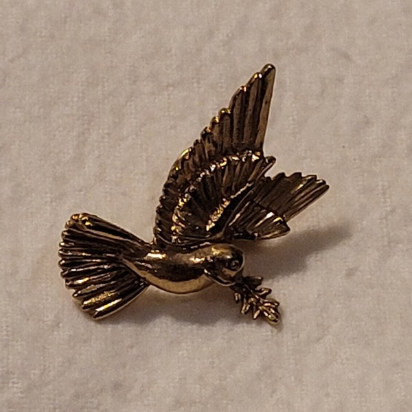 Vintage Gold Toned Dove with Olive Branch Ballou Reg'd Pin Brooch