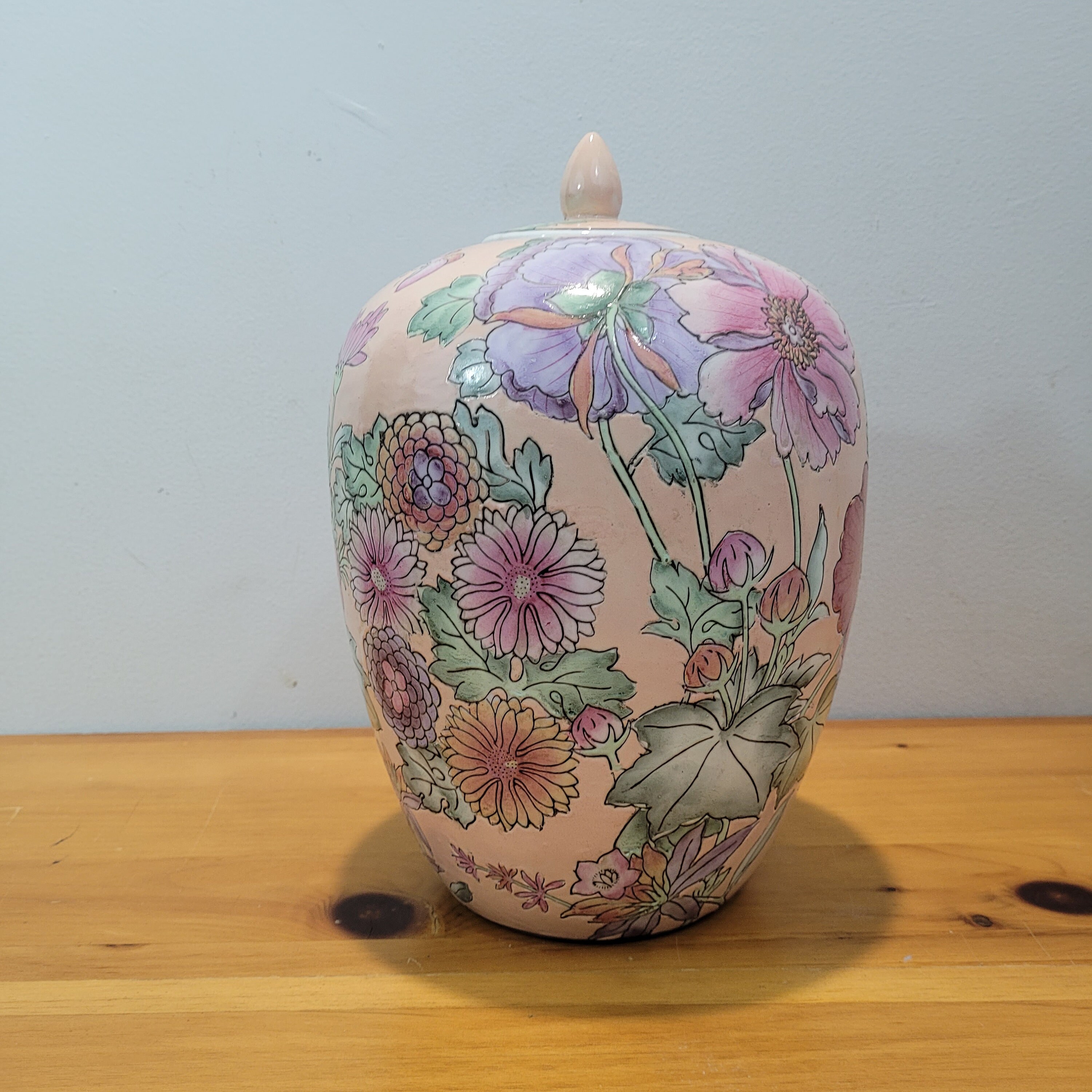 Vintage Hand Painted in Macau 13 Tall Large Porcelain Chinese Vase With