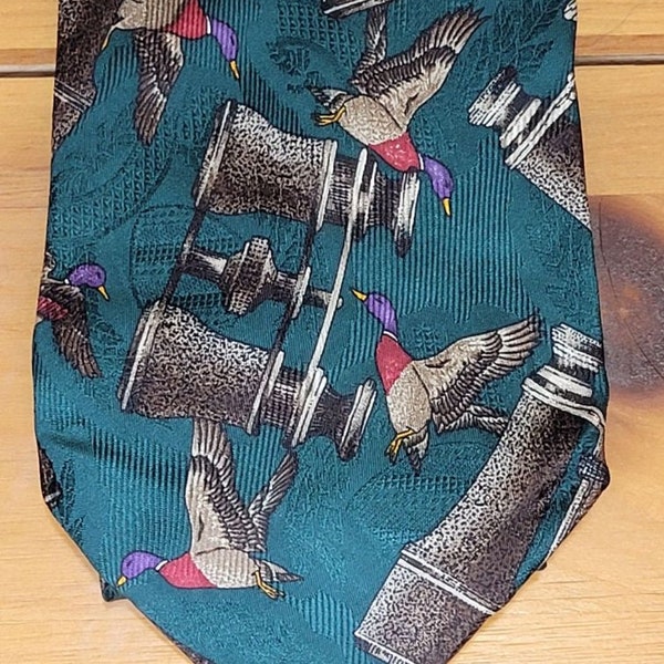 Vintage Robert Talbot Silk Necktie Luxury Designer Tie Nature-inspired Ducks & Birds Watching Tie Unique Novelty Necktie Binocular Print
