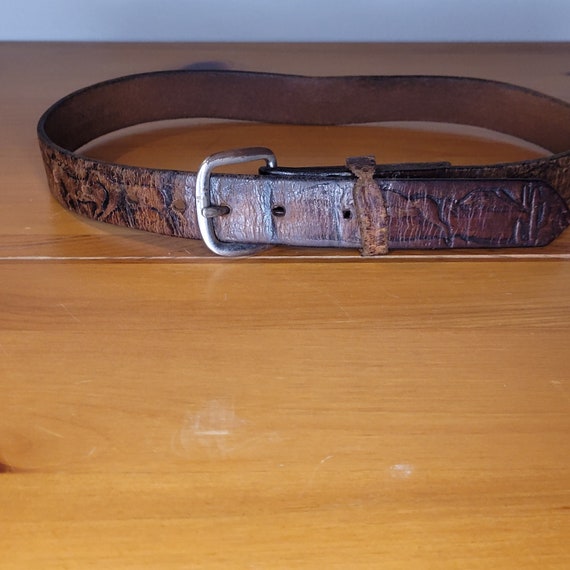 Vintage Embossed Leather Belt Unique Western Wear… - image 2