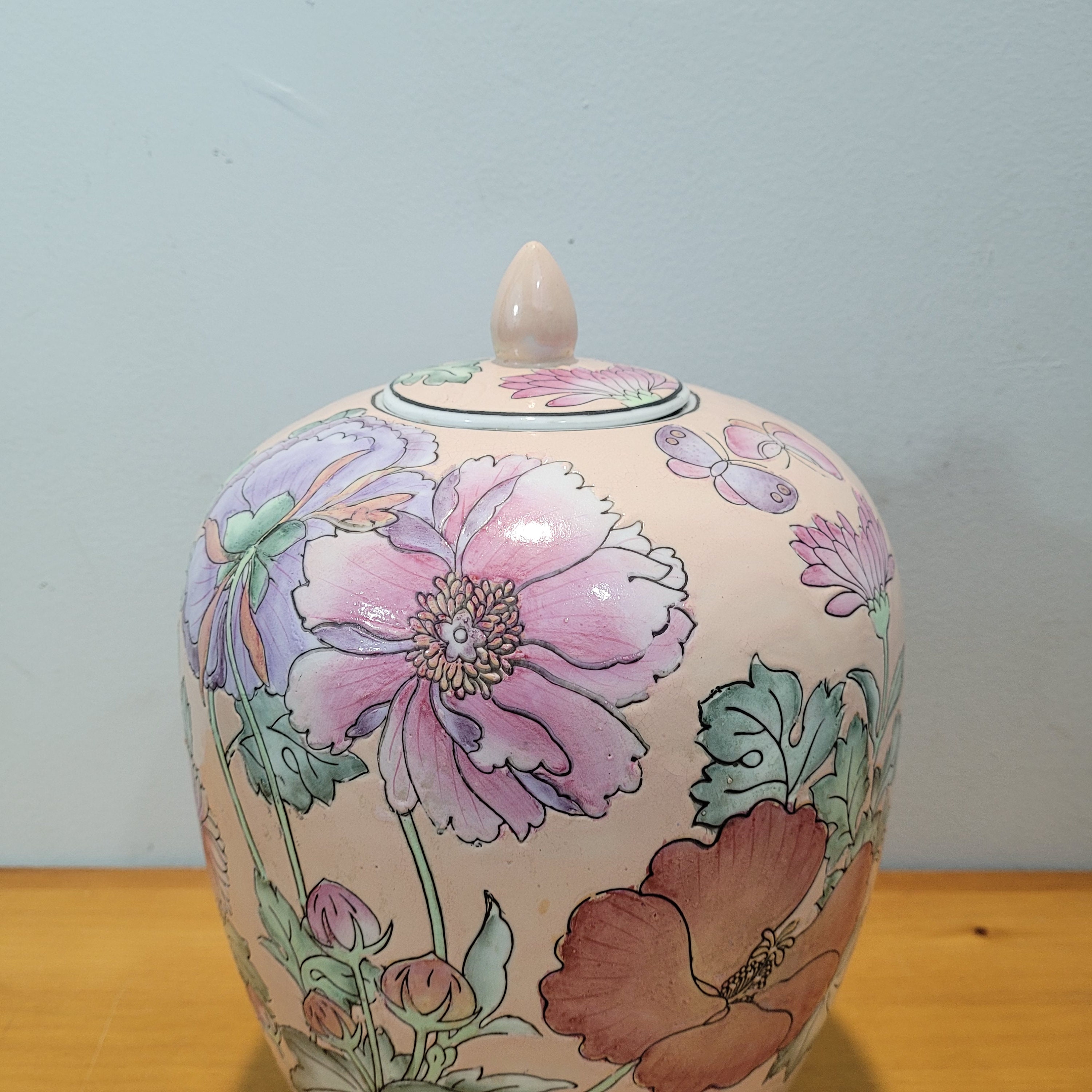 Vintage Hand Painted in Macau 13 Tall Large Porcelain Chinese Vase With
