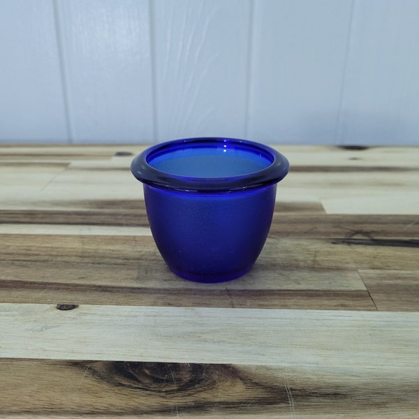 Collectible Tea Light Votive Marked France Textured Kobalt Blue Pressed Glass with Rim 90s Vintage Unique MCM Glass Home Table Art Glass
