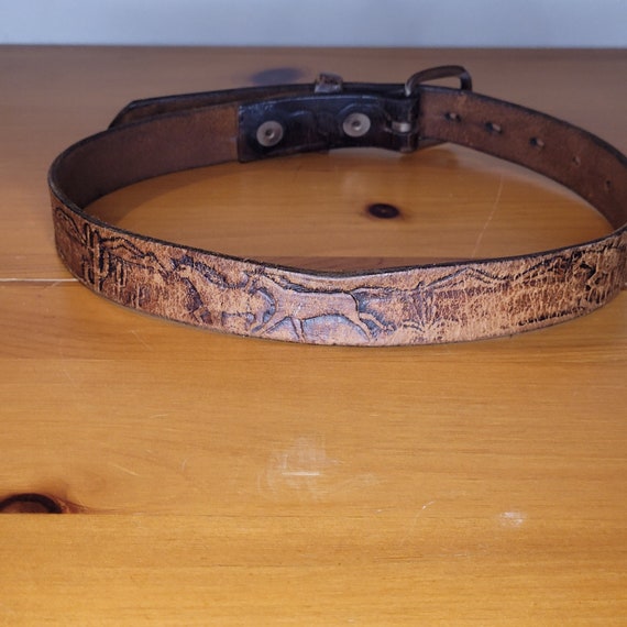 Vintage Embossed Leather Belt Unique Western Wear… - image 1