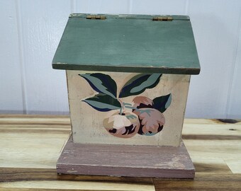 Vintage Hand Painted Pastel Recipe Box, Colorful Cherry, and Peach Fruit Motif, Wooden Farmhouse Decor, Distressed Wood Mail Organizer