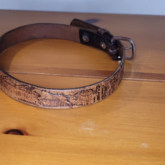 Vintage Embossed Leather Belt Unique Western Wear… - image 4