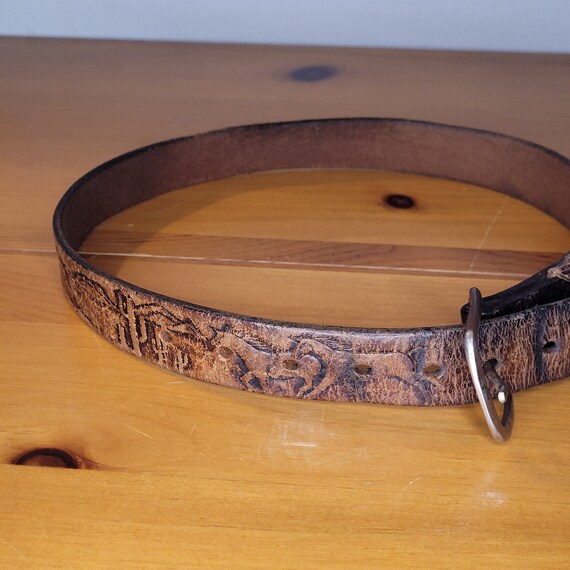 Vintage Embossed Leather Belt Unique Western Wear… - image 5