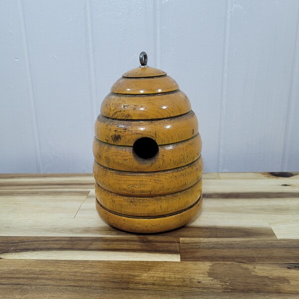 Handmade Maple Wood Birdhouse Vintage Woodturning Sculpture of Hanging Honeycomb Inside or Outdoor Lawn and Garden