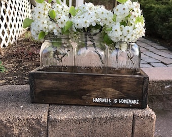 Mason Jar Centerpiece, Rustic Wood Planter Box, Farmhouse Table Decor