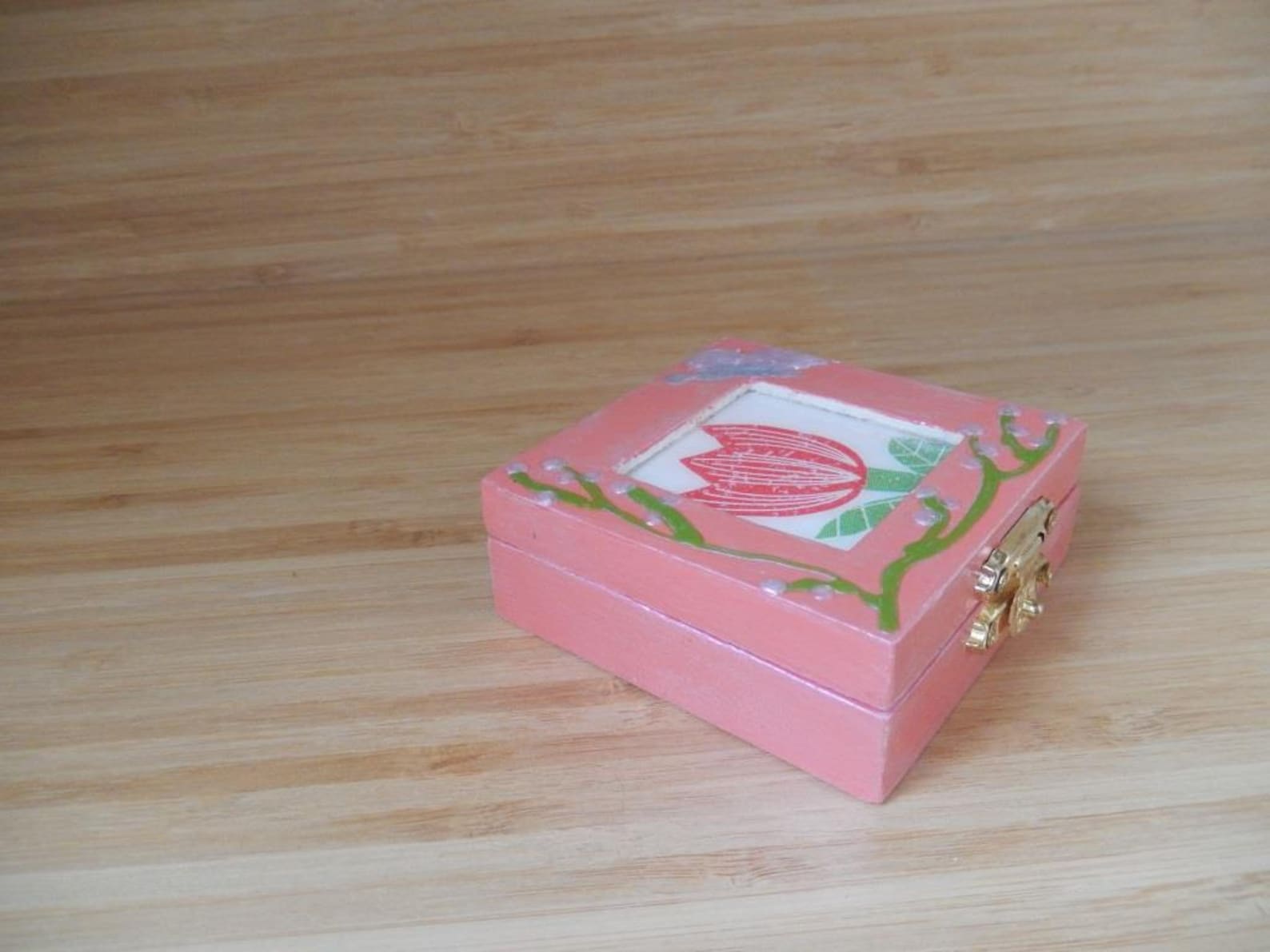 Pink Jewelry Box With Tulip Design Etsy