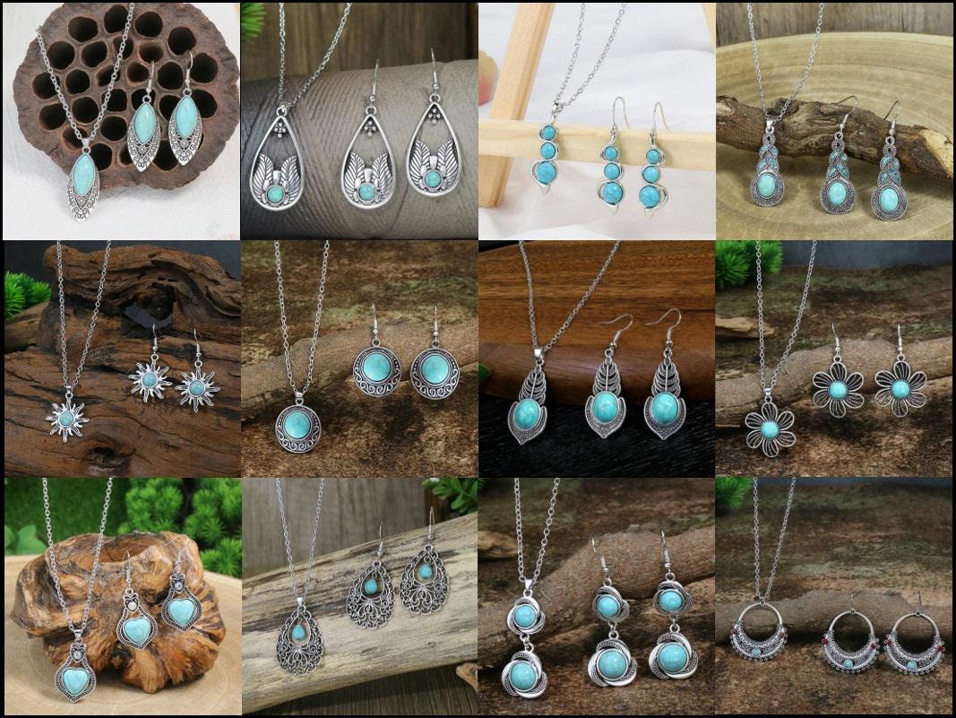 Vintage Bohemian Turquoise Necklace & Earrings Jewelry Sets Vintage Bohemian Turquoise Necklace & Earrings Jewelry Sets