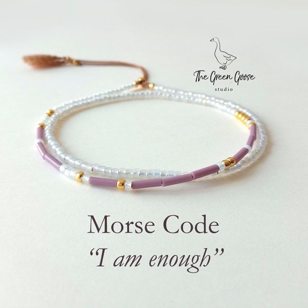 Morse Code Bracelet - I Am Enough - Mental Health Awareness and Self Love Gift for Her - Encouragement Bracelet