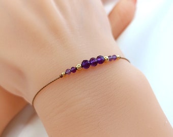 Dainty & Delicate Amethyst Gemstone Bracelet • February Birthstone Gift • Genuine Crystal Jewelry for Her •  Spiritual Protection