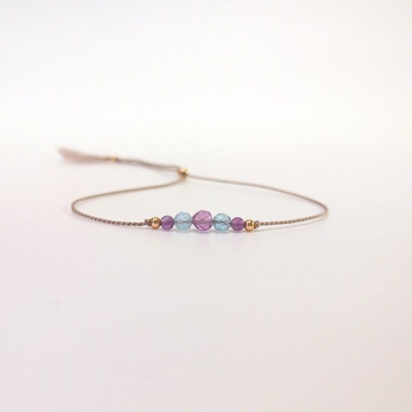 Memorial Bracelet for Women - Subtle Sympathy Gift with Healing Crystals: Amethyst and Aquamarine