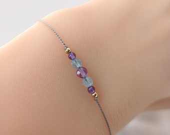 Dad Memorial Bracelet • Subtle Sympathy Gift with Healing Crystals: Amethyst and Aquamarine • Loss of father gift for her