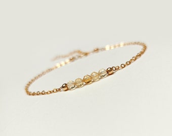 Natural Citrine Dainty Crystal Bracelet | 14K Gold Filled | Wealth and Success Talisman