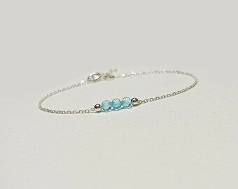 Blue Topaz Beaded Bracelet | Sterling Silver Gemstone Jewelry | Dainty Yoga Crystal Bracelet for Her