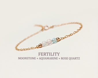 Fertility Crystal Bracelet | Dainty 14K Gold Filled | IVF & Pregnancy Gift | Healing Crystals: Rose Quartz, Moonstone, Aquamarine