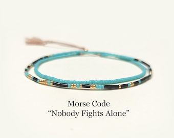 Nobody Fights Alone Morse Code Bracelet for Cancer Support | Thoughtful Gift for Women | Get Well Soon | Strength | Encouragement Fighter