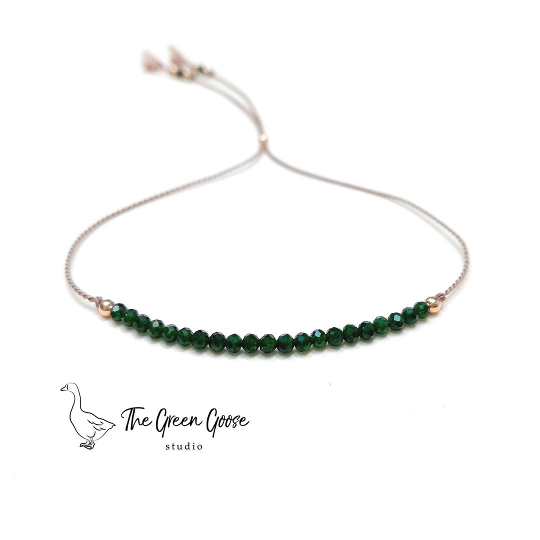 Dainty Silk Bracelet With Green Goldstone Tiny Silk Thread Etsy