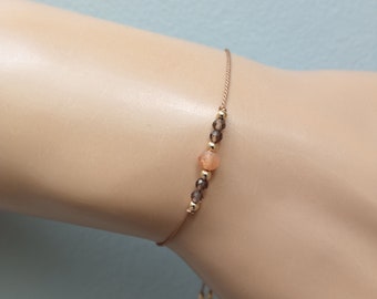 Sympathy Gift | Adjustable Grief and Loss Crystal Bracelet with Smoky Quartz and Sunstone | String Bracelet