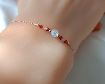 CAPRICORN Zodiac Wish Bracelet with Garnet, Moonstone, Carnelian and Rose Quartz