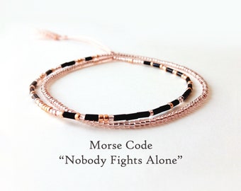 Nobody Fights Alone Morsecode-Armband – Inspirierender Schmuck für Frauen, Krebsunterstützung und Genesungswünsche