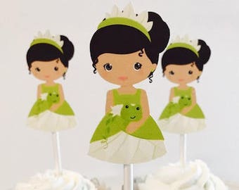 Princess and the Frog Tiana birthday Tiana party 12 Cupcake/Food Toppers Tiana cupcake Tiana decorations Tiana invitation Tiana cupcake