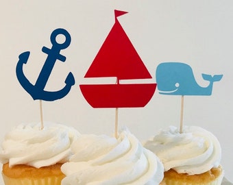Fiesta náutica cumpleaños náutico 12 cupcake topper Ahoy es un niño decoración náutica fiesta marinero cumpleaños galletas náuticas pastel pop pop
