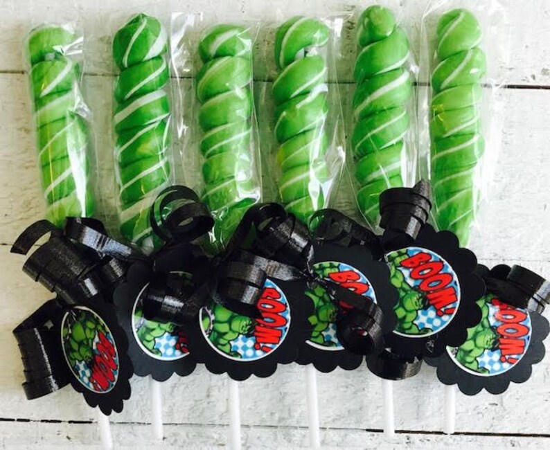 Hulk Party Favor 6 Lollipops Hulk Birthday Party Hulk Etsy