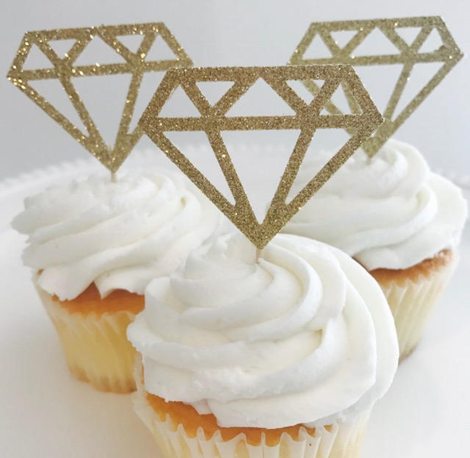 Wedding decoration 12 Diamond Cupcake toppers Bridal shower Etsy