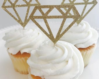 Wedding decoration 12 Diamond Cupcake toppers Bridal shower Bridal decoration Wedding shower Engagement party wedding rings wedding supplies