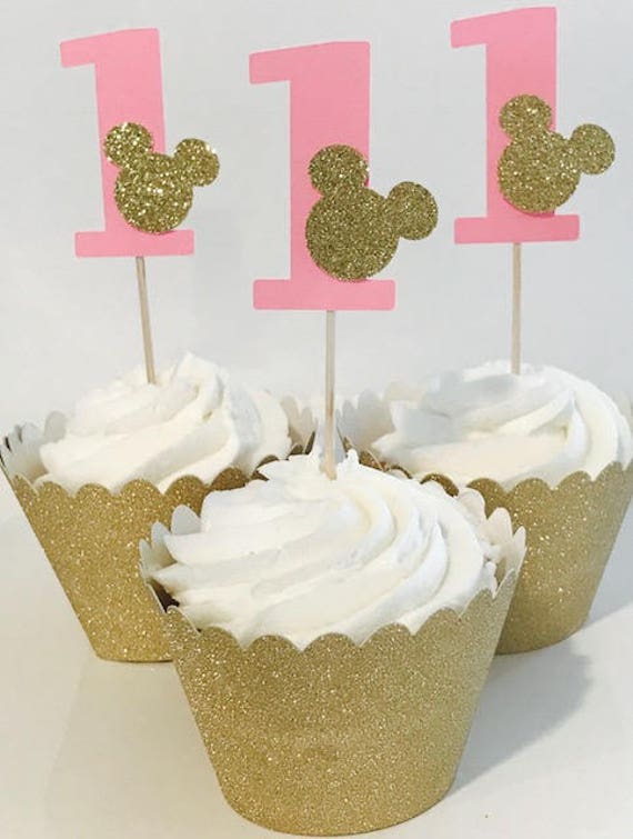 First Birthday Party 12 Cupcake Toppers Minnie Mouse Birthday Etsy