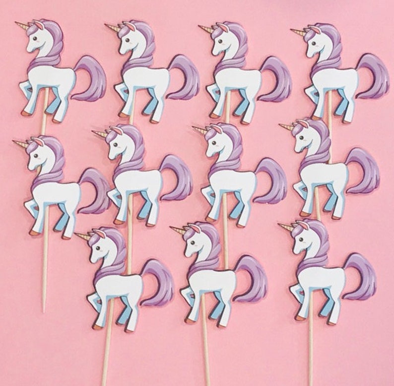 Unicorn birthday party favor 12 cupcake toppers Unicorn party Unicorn decorations unicorn invitations unicorn party supplies unicorn banner image 1