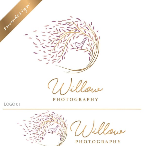 Logo Design, Willow Tree Logo, Fotografie Logo und Wasserzeichen, Wren Bird Logo Design, Natur Logo, Spatz Logo Design, 614