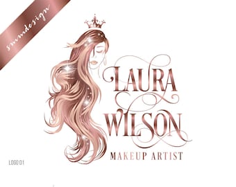 logotipo del artista de maquillaje, logotipo de la peluquería, kit de marca del logotipo de belleza, extensiones de cabello, diseño del logotipo de las pestañas, logotipo de la belleza de la corona, logotipo personalizado 308