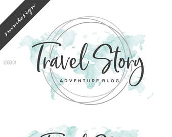 Travel Logo Watercolor Logo, Premade logo Branding Package, World map, Blogger logo, Blog logo, Travel art kit, travel watercolor kit, 210