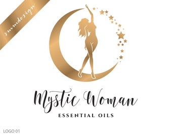 Spiritual Logo design, Celestial logo, Mystic Logo, feminine logo, Life coach logo, Moon and stars logo Therapy Logo Divine goddess 616