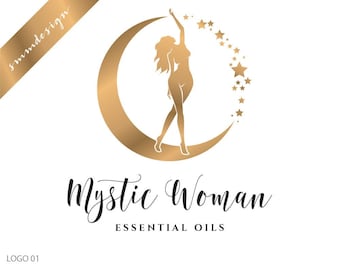 Celestial Woman Logo Design: Mystic Moon & Stars