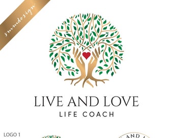 Tree logo with hands, Hands Tree Logo, Life Coach Logo design, Nature logo Custom Logo design, Hands holding Tree logo 658 COLOR