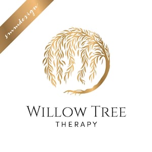 Könnte beinhalten: Ein goldenes Weidenbaum-Logo mit dem Text "Willow Tree Therapy" darunter.